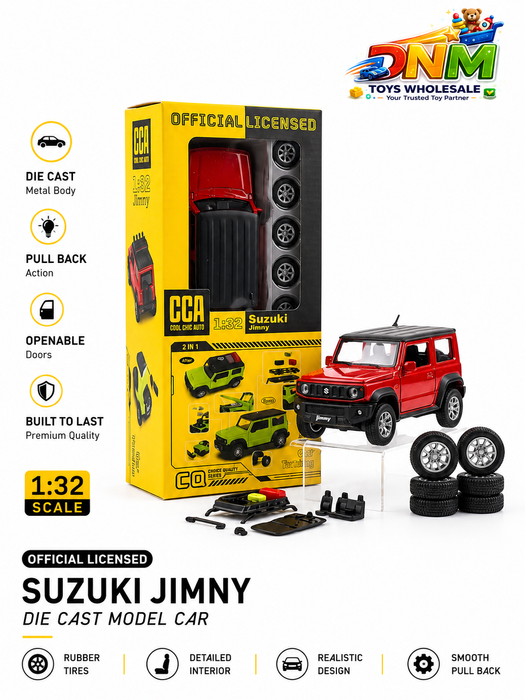 CCA Official Licensed Suzuki Jimny Gulf Edition Diecast Model Car | 1:32 Scale Pull Back Metal Toy SUV with 2-in-1 Tuning Kit [ PACK 1 ]