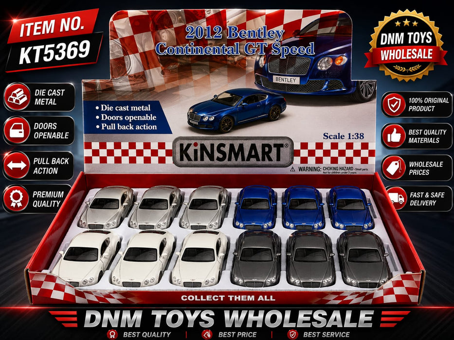 Kinsmart 2012 Bentley Continental GT Speed Die-Cast Model Car Display Set (12 PCS Assorted Colors) Ð 1:38 Scale Pull Back Collection