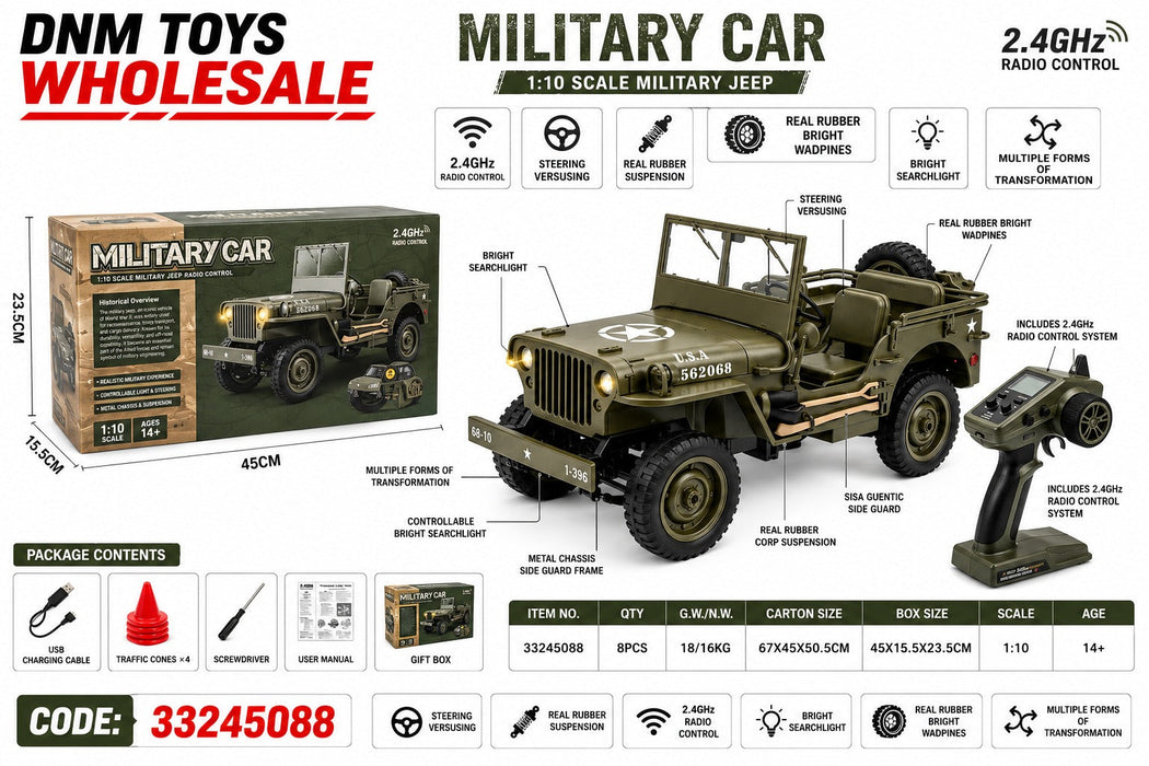 C8815 1:18 Scale 4WD Off-Road RC Military Willys Jeep Crawler RTR (1941 MB Scaler)