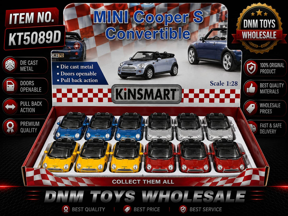 Kinsmart MINI Cooper S Convertible Die-Cast Model Car Display Set (12 PCS Assorted Colors) Ð 1:28 Scale Pull Back Collection