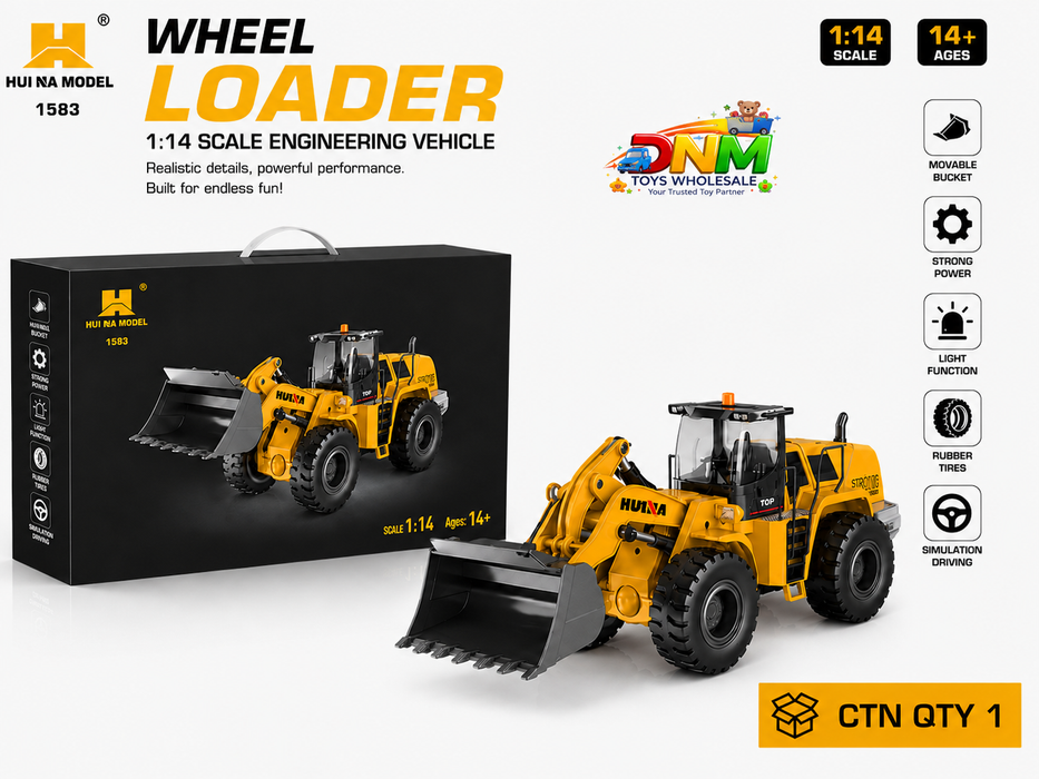 Huina 1583 1:14 Scale RC Wheel Loader – Heavy-Duty Remote Control Construction Toy