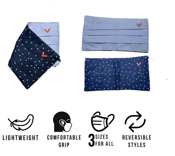 Earth Save 3Pleats Double Sided Face Mask Polkadot Blue Large