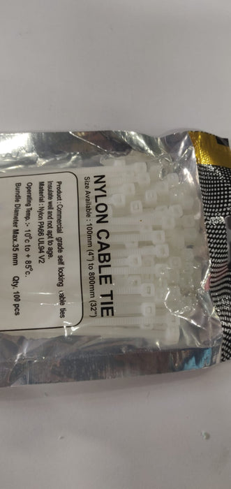 NYLON CABLE TIE WHITE 150MMX3MM-PACK OF 10
