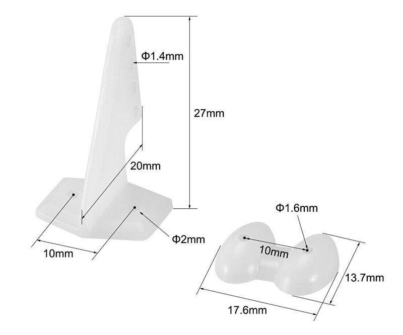 CONTROL HORN 04 HOLES - 20X27MM (PACK OF 5) WHITE