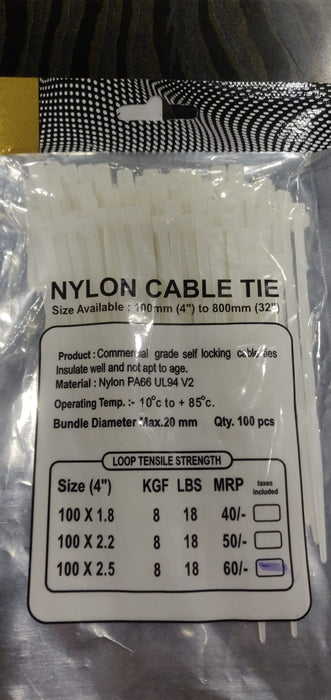 NYLON CABLE TIE 100X2.5MM- PACK OF 10