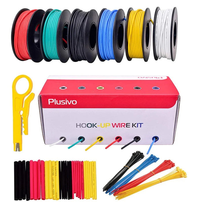 Plusivo 18AWG Hook up Wire Kit – 600V Pre-Tinned Stranded Silicon Wire of 6 Colors x 5M