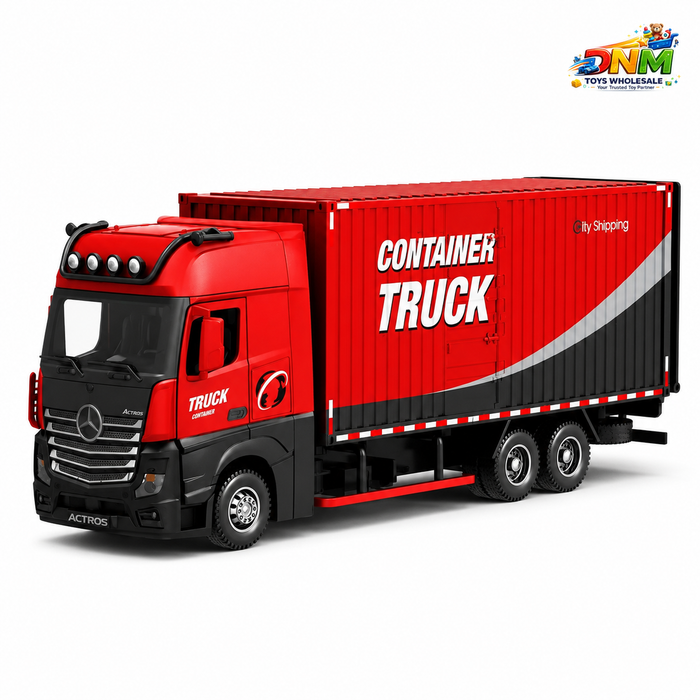 1:24 Diecast Heavy Container Truck with Light & Sound, Pull Back, Openable Doors | Metal Toy Model (1851 Edition)