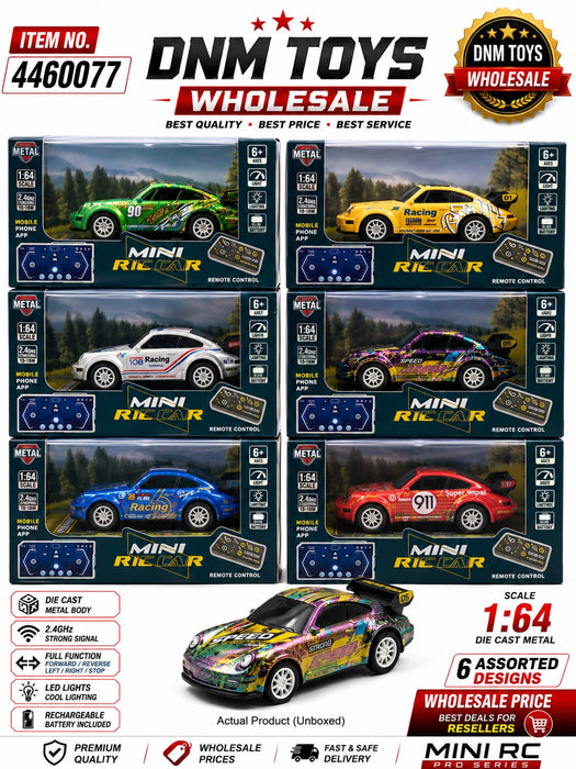 DNM Toys 1:64 Scale Mini RC Pro Series Car – Die-Cast Metal Remote Control Racing Car for Kids & Collectors (Assorted Designs Available)