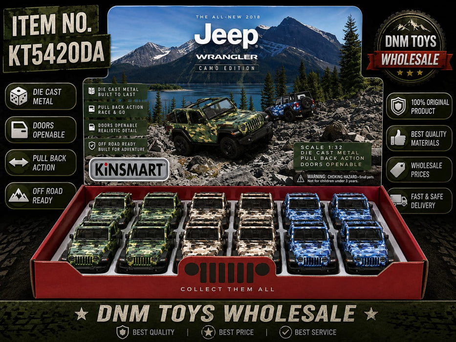 Kinsmart Jeep Wrangler Camo Edition Die-Cast Model Car Display Set (12 PCS Assorted Colors) Ð 1:32 Scale Pull Back Collection