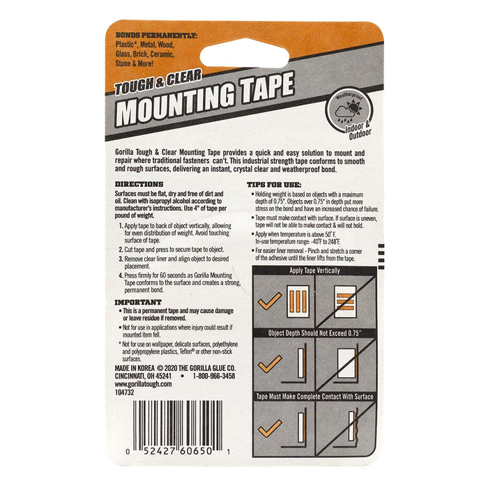 Gorilla Double Side Mounting Tape 1 X 60 Inch
