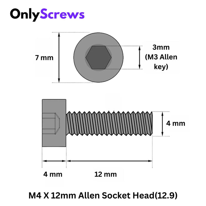 SOCKET HEAD CAP SCREWS 4 MM X 12 MM 10PCS