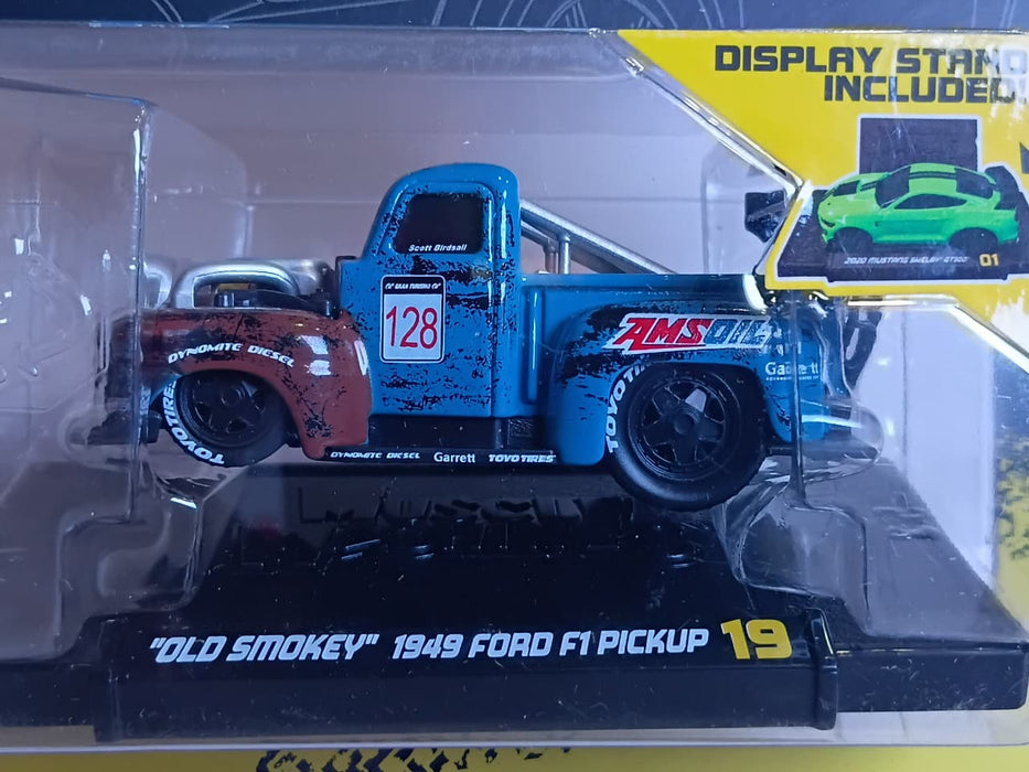 MAISTO MUSCLE 1/64 SCALE OLD SMOKEY 1949 FORD F1 PICKUP BLUE SERIES 4 MODEL 19 CODE 15526