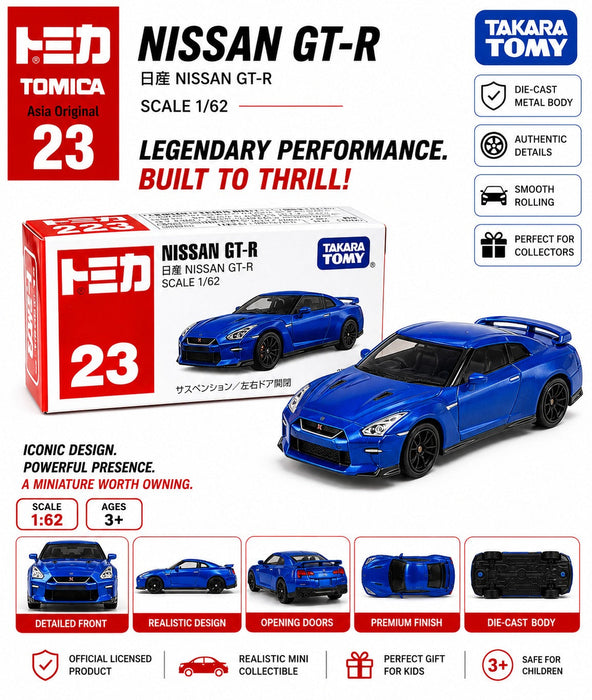 Tomica 23 Nissan GT-R Diecast Premium Toy JDM Sports Car Model in 1:62 Scale