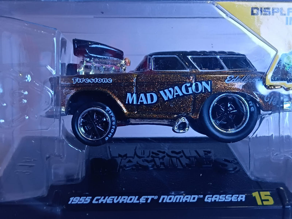MAISTO MUSCLE MACHINES 1/64 SCALE BLACK AND GOLDEN SERIES 3 1955 CHEVROLET NOMAD GASSER MODEL 15 CODE 15526