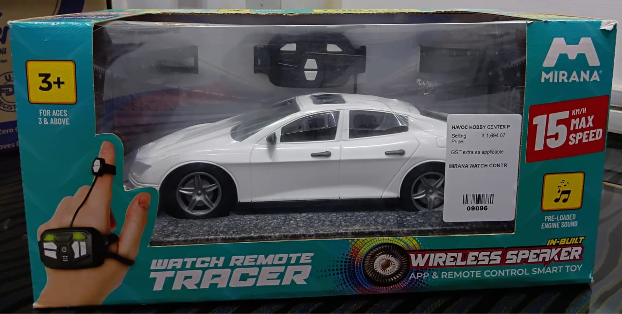 MIRANA WATCH CONTROL TRACER RC CAR HAND & APP CONTROL WITH BLUETOOTH SPEAKER C-TYPE CHARGING HIGH SPEED RACING ( WHITE )