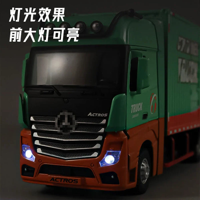 1:24 Diecast Heavy Container Truck with Light & Sound, Pull Back, Openable Doors | Metal Toy Model (1851 Edition)