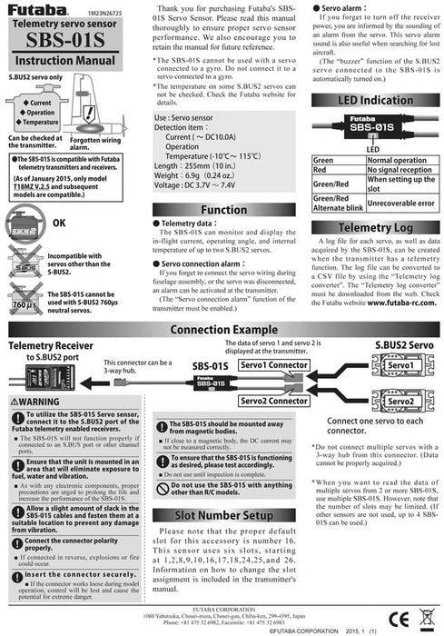 Futaba Telemetry System  Servo Information Sensor SBS-01S E-TOP-EBB1140