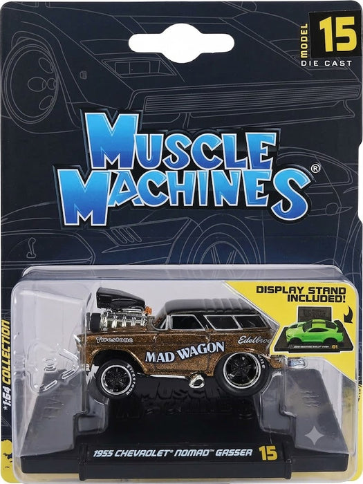 MAISTO MUSCLE MACHINES 1/64 SCALE BLACK AND GOLDEN SERIES 3 1955 CHEVROLET NOMAD GASSER MODEL 15 CODE 15526