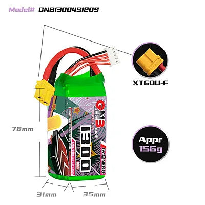 GNB 1300MAH 4S1P 14.8V 120C LIPO BATTERY