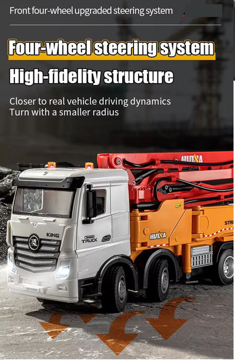 Huina 1381 1:18 11CH RC Concrete Pump Truck with 120cm Pump Arm Realistic Water Spray and Rotating Platform Construction RC Toys