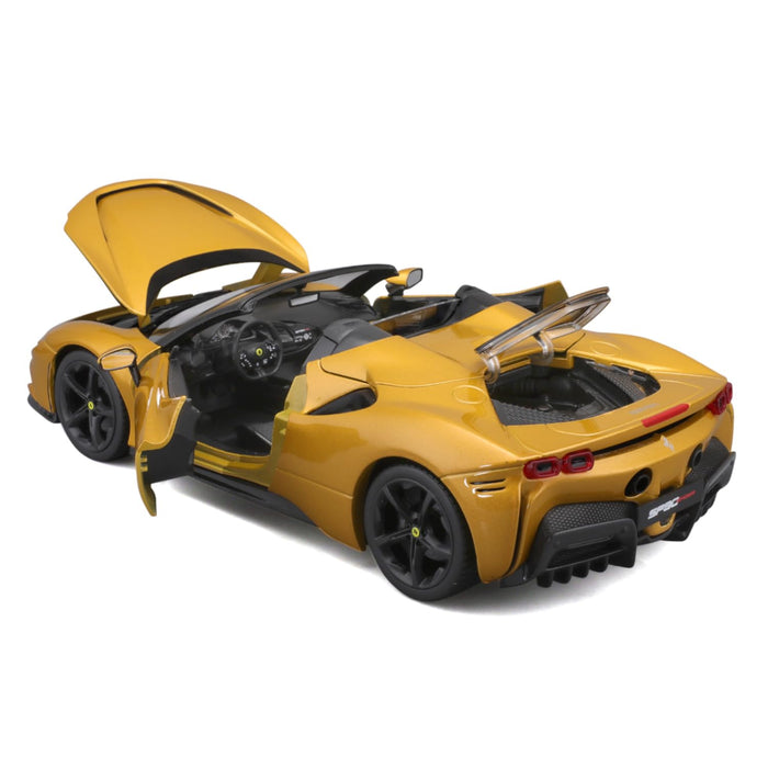 Bburago Ferrari SF90 Spider 1:18 Scale Yellow Diecast Model Car – Race & Play Collectible