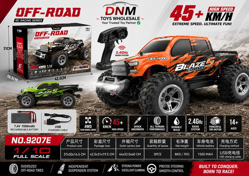 1:10 Scale 4WD High Speed 45+ KM/H RC Off-Road Racing Truck with 2.4GHz Remote Control