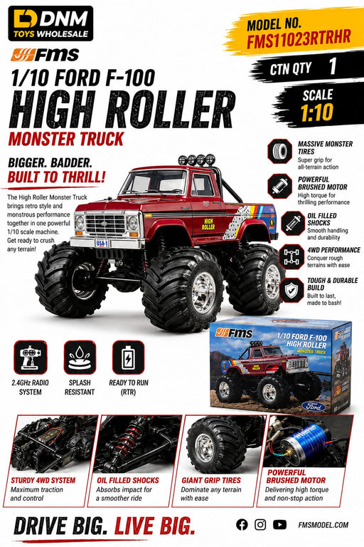 FMS Ford F-100 High Roller Monster Truck 1:10 Scale 4WD RTR RC Car