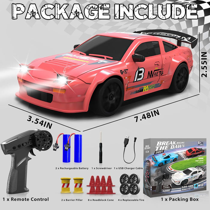 Break The Dawn 1:24 Scale 4WD High-Speed RC Drift Car — Multi-Player Racing Series with LED Lights