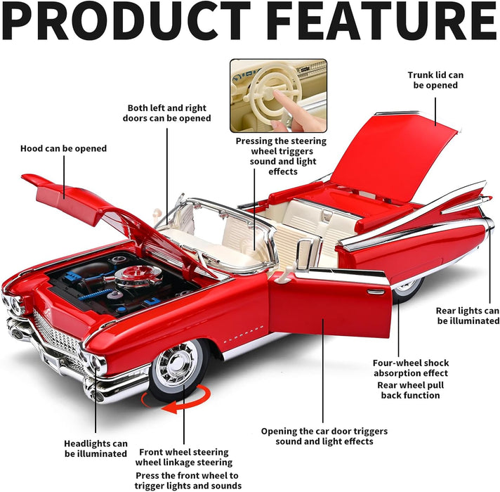 Cadillac Eldorado 1959 Convertible 1:24 Scale Classic Car Model – Red Vintage Diecast Collectible