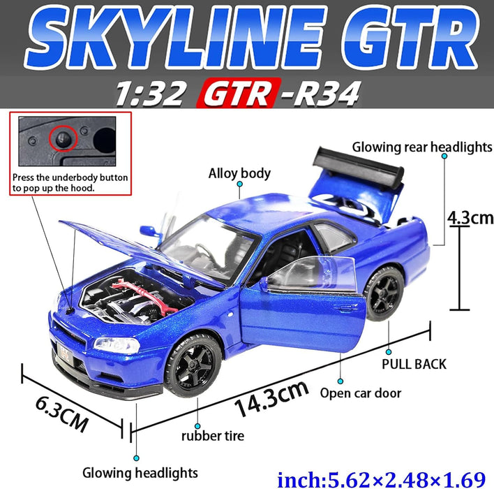 1/32 Nissan Skyline GT-R R34  Die-Cast Model Car Silver