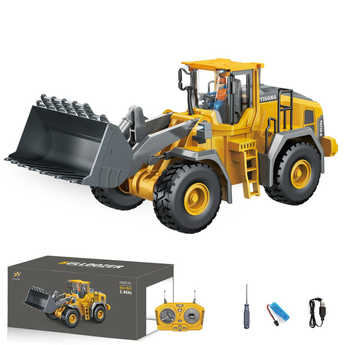 9CH Remote Control Bulldozer Toy - Die-Cast Metal RC Construction Truck (Ages 6+)