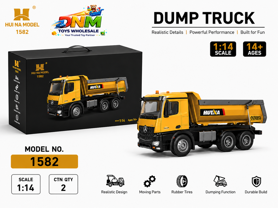 Huina 1582 1:14 Scale All-Metal RC Dump Truck (2026 Edition) – Heavy Duty Construction Vehicle