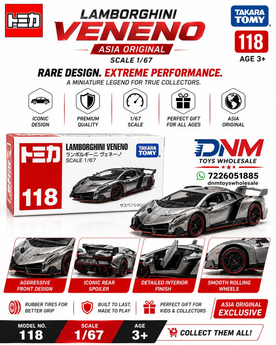 Tomica 118 Lamborghini Veneno Diecast Premium Toy Supercar Model in 1:67 Scale