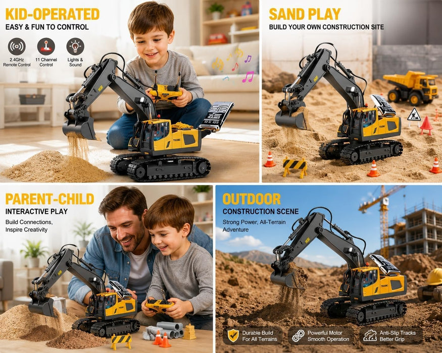 BC1043 2.4GHz 11-Channel R/C Die-Cast Alloy Excavator Engineering Vehicle