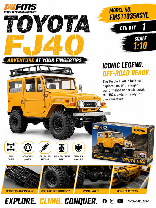 FMS Toyota FJ40 1:10 Scale 4WD RC Crawler – Officially Licensed Toyota