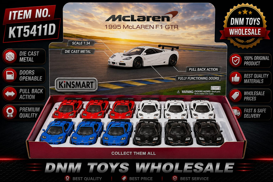 Kinsmart 1995 McLaren F1 GTR Die-Cast Model Car Display Set (12 PCS Assorted Colors) Ð 1:34 Scale Pull Back Collection