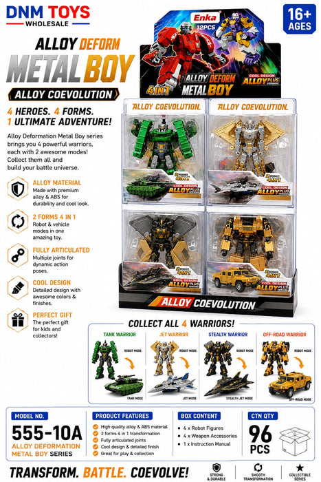 555-10A Alloy Deform Metal Boy 12 PCS Transforming Robot Set
