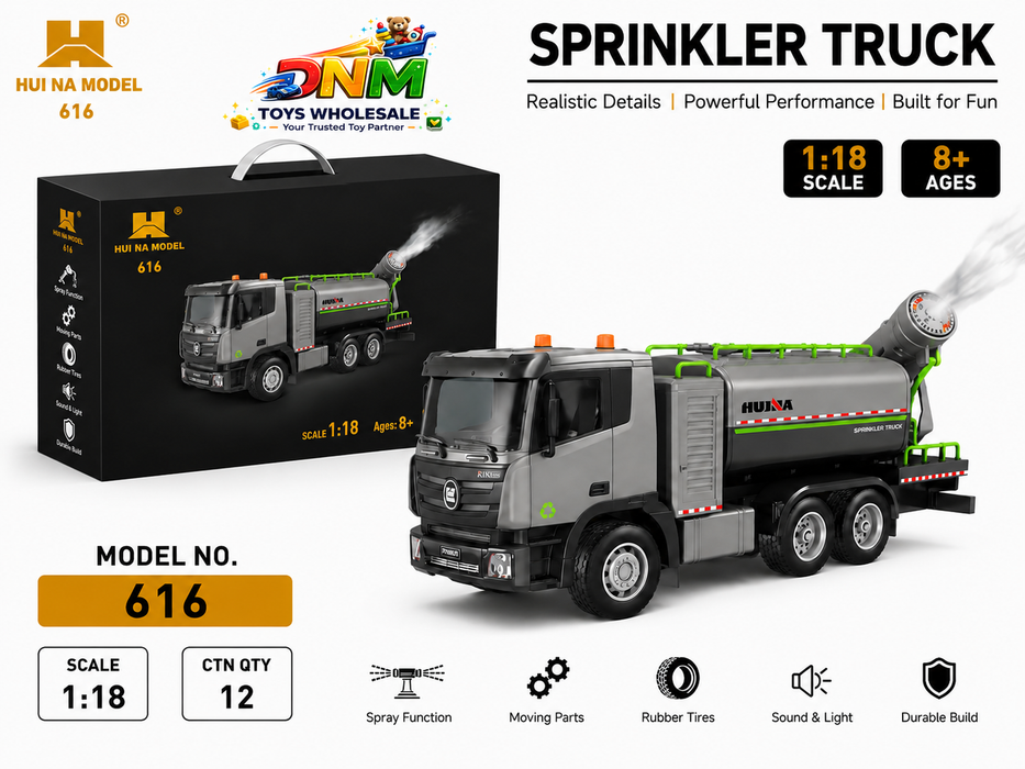 Huina 616 1:18 Scale RC Sprinkler Truck – Remote Control Water Spray Construction Vehicle