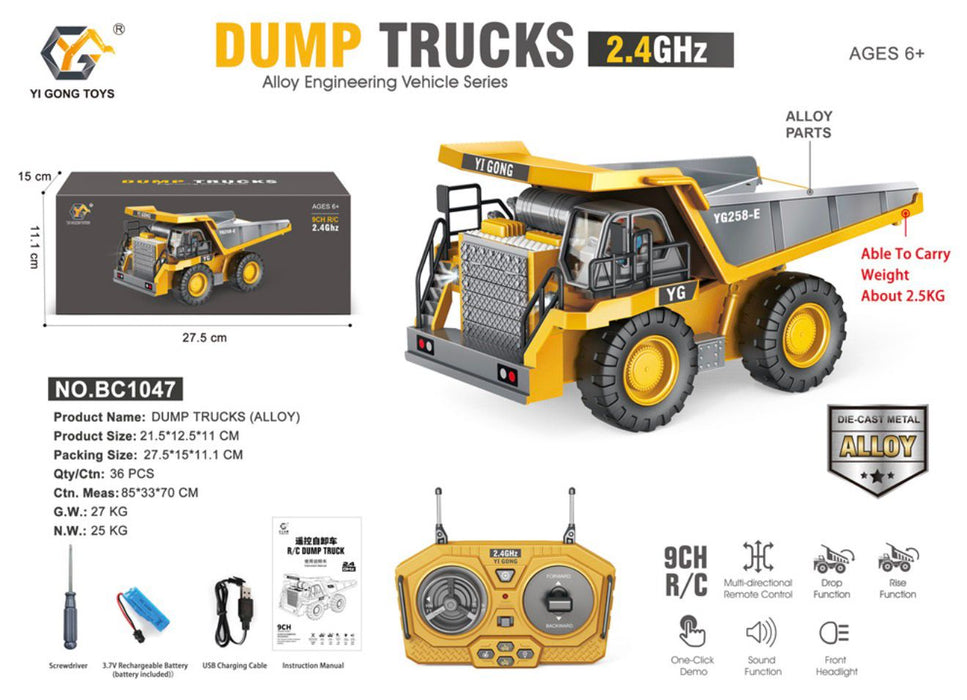 BC1047 2.4GHz 9-Channel R/C Die-Cast Alloy Mining Dump Truck Engineering Vehicle