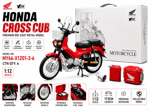 Honda Cross Cub Die-Cast Motorcycle Model with Smoke Function – 1:12 Scale