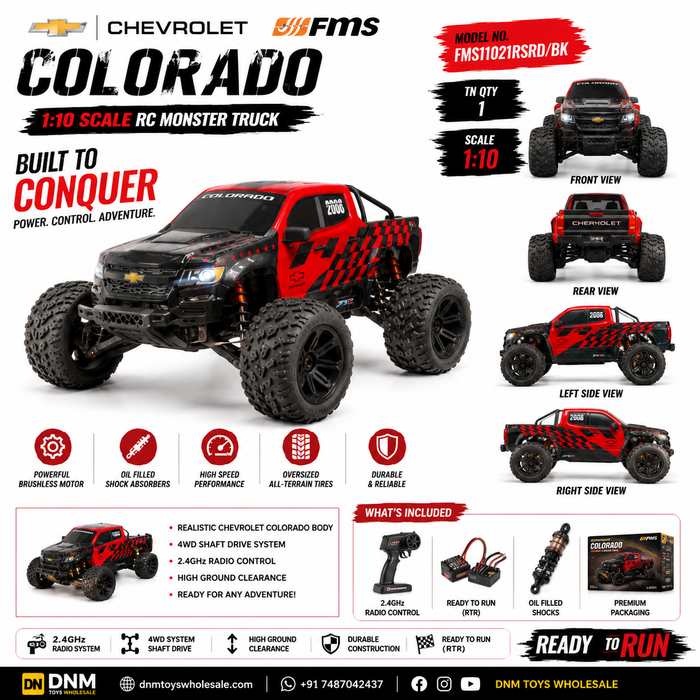 FMS Chevrolet Colorado 1:10 Scale RC Monster Truck 4WD RTR – High-Speed Off-Road