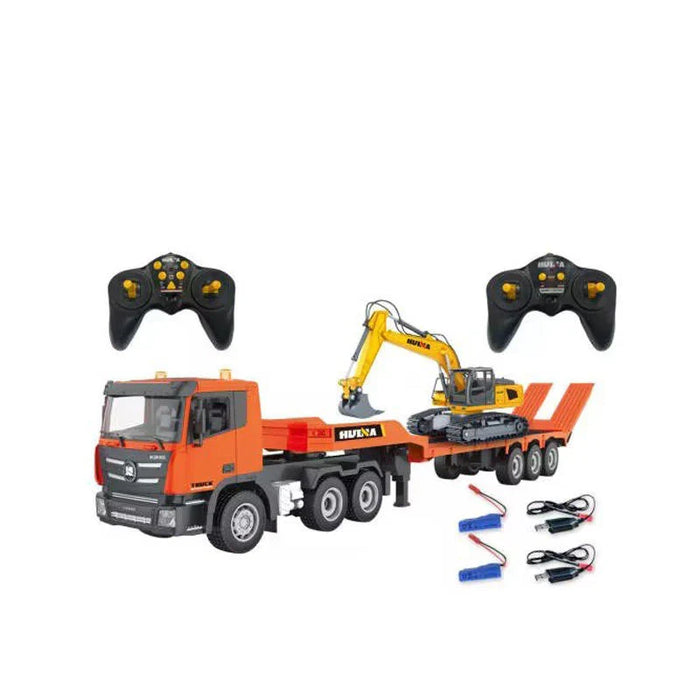 1:18 Huina 1319 RC Tractor Truck and RC Excavator with Flatbed Trailer Car Toys