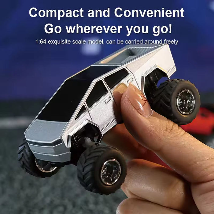 Mini Racer 1:64 Scale Die-Cast Metal Cybertruck Style RC Monster Truck — 2.4GHz Mini Off-Road Crawler with LED Lights & App Control
