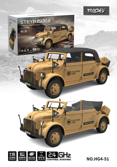 STEYR 1500A HG4-51 PRO RC MILITARY CAR 1:18 GERMAN MILITARY COMMAND VEHICLE 2.4G 4WD RTR DARK ARMY