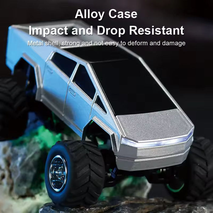 Mini Racer 1:64 Scale Die-Cast Metal Cybertruck Style RC Monster Truck — 2.4GHz Mini Off-Road Crawler with LED Lights & App Control