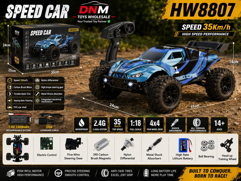 1:18 Scale 4WD High Speed 35 KM/H RC Off-Road Speed Car with 2.4GHz Remote Control