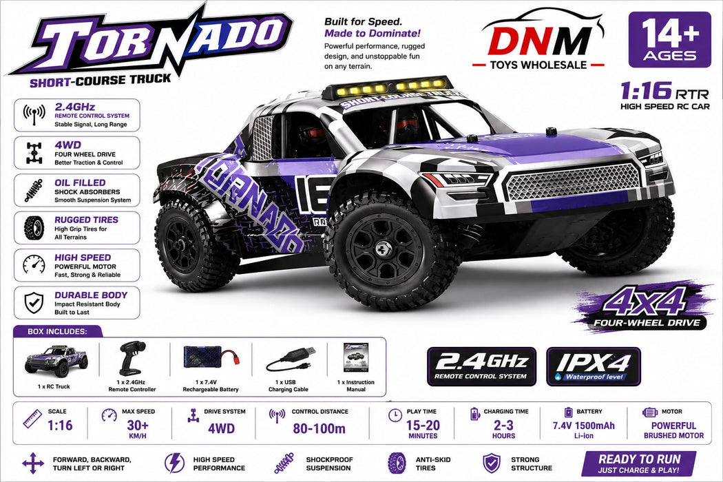 1:16 Scale 4WD High Speed RC Short-Course Truck with 2.4GHz Remote Control – 30+ KM/H
