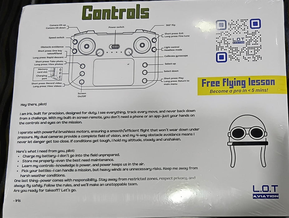L.O.T 500 FEET RANGE DRONE WITH A BUILT-IN SCREEN REMOTE IRIS DRONE AVIATION (BRUSHLESS MOTOR SILENT &POWERFUL)