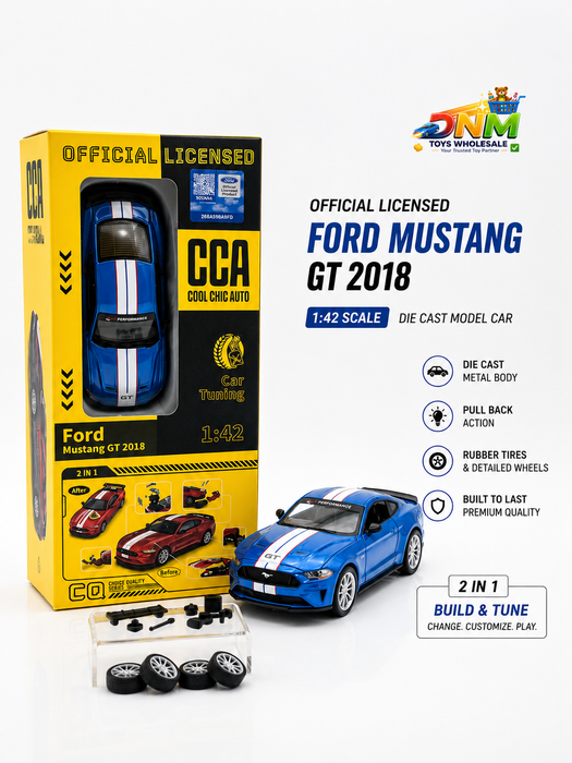 CCA Official Licensed Ford Mustang GT 2018 Diecast Model Car | 1:42 Scale Pull Back Metal Toy Muscle Car with 2-in-1 Tuning Kit [ 1 PACK ]