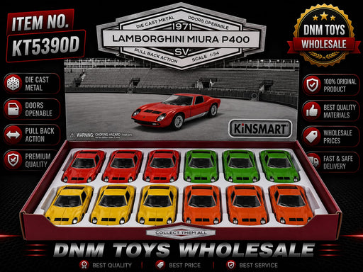 Kinsmart 1971 Lamborghini Miura P400 SV Die-Cast Model Car Display Set (12 PCS Assorted Colors) Ð 1:34 Scale Pull Back Collection